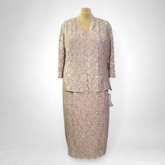SLNY SL Fashions 2-Pc. Champagne Lace Jacket & Midi Dress Set, NWT! Size 20W - Picture 1 of 10